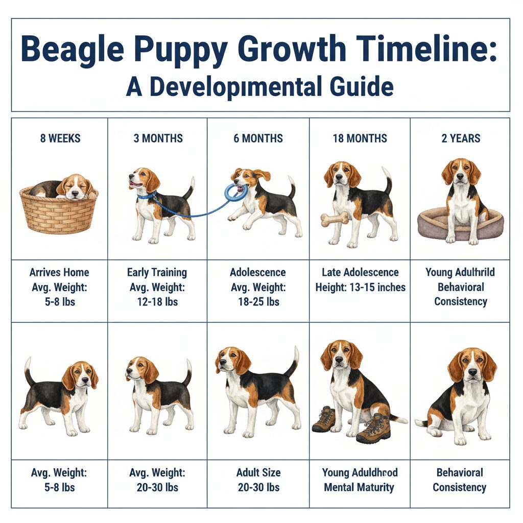 Beagle puppy growth timeline from birth to adult size and weight
