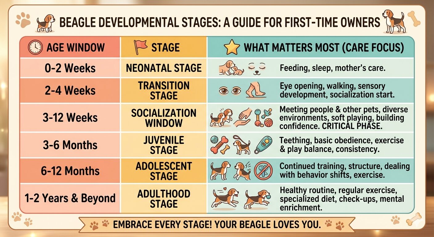 Socialising Your Beagle Puppy Beagle puppy socialisation developmental stages table from three weeks to eighteen months