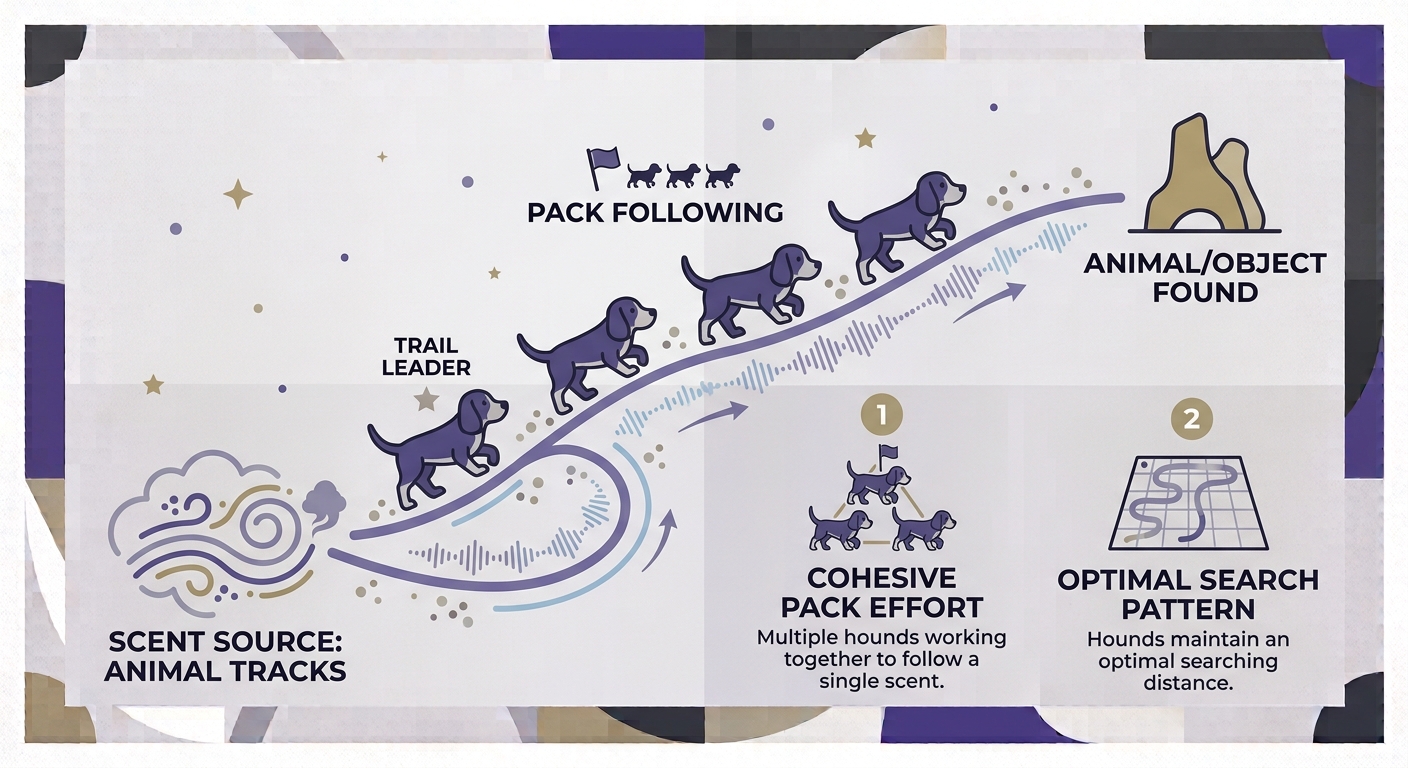 Beagle Personality Science. Diagram illustrating pack-hunting history and its link to beagle sociability with other dogs.
